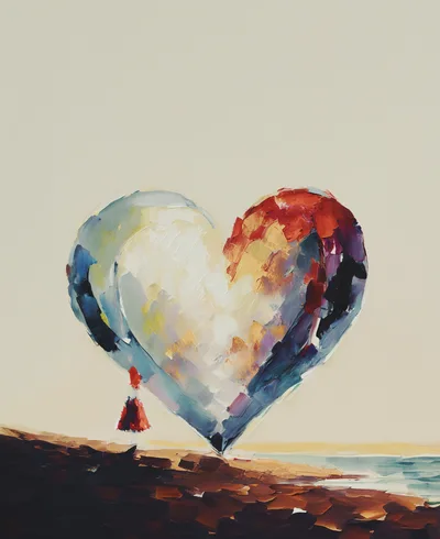 Abstract Oil Painting Of A Heart On A Beach