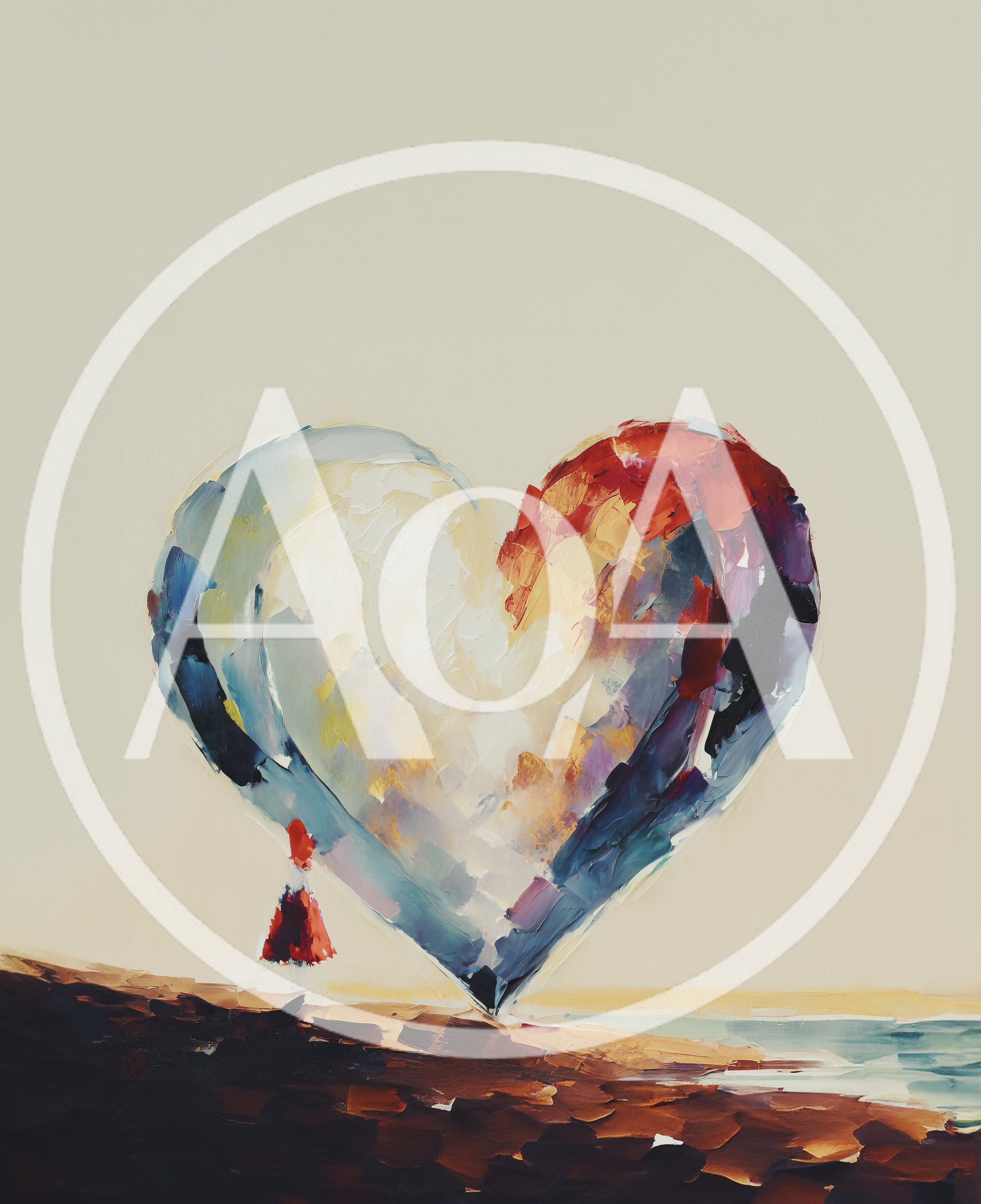 Abstract Oil Painting Of A Heart On A Beach