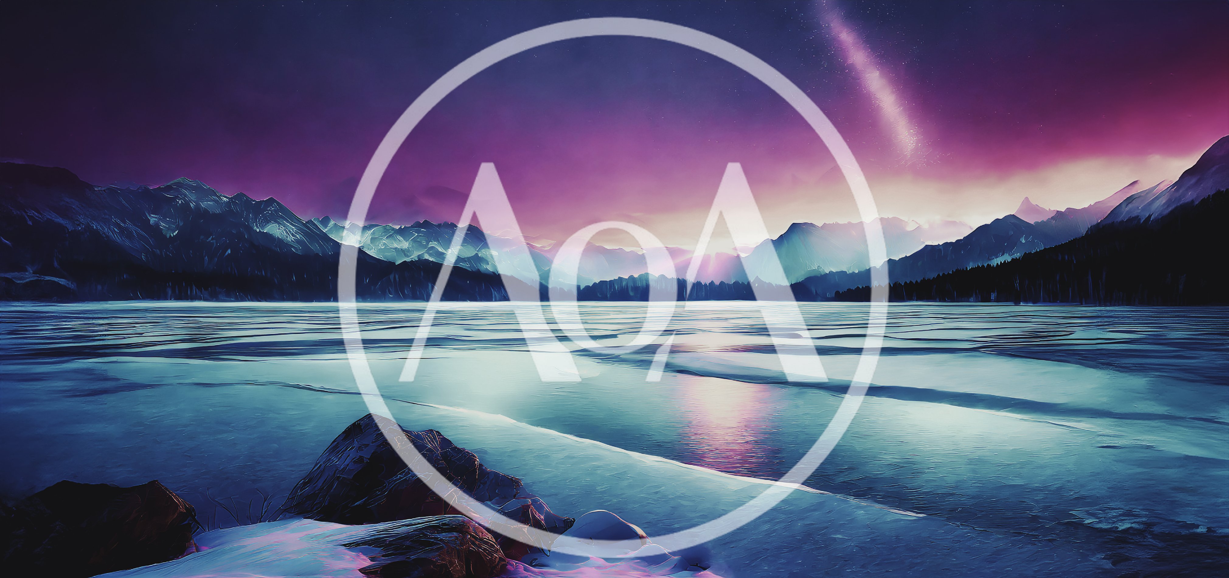 Frozen Lake Landscape Under A Vibrant Purple Sky