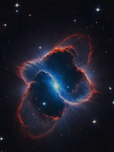 Stunning Nebula With Glowing Blue Core And Red Edges