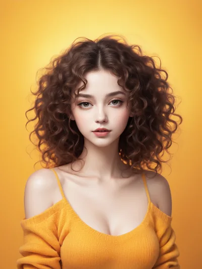 Portrait Of A Young Woman With Curly Brown Hair