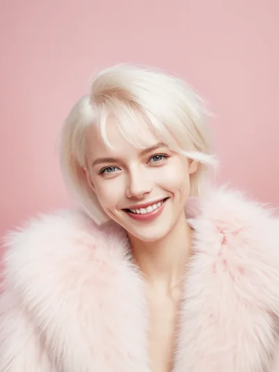 Portrait Of A Smiling Woman With Platinum Blonde Hair