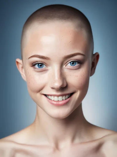 Portrait Of A Smiling Young Woman With Shaved Head