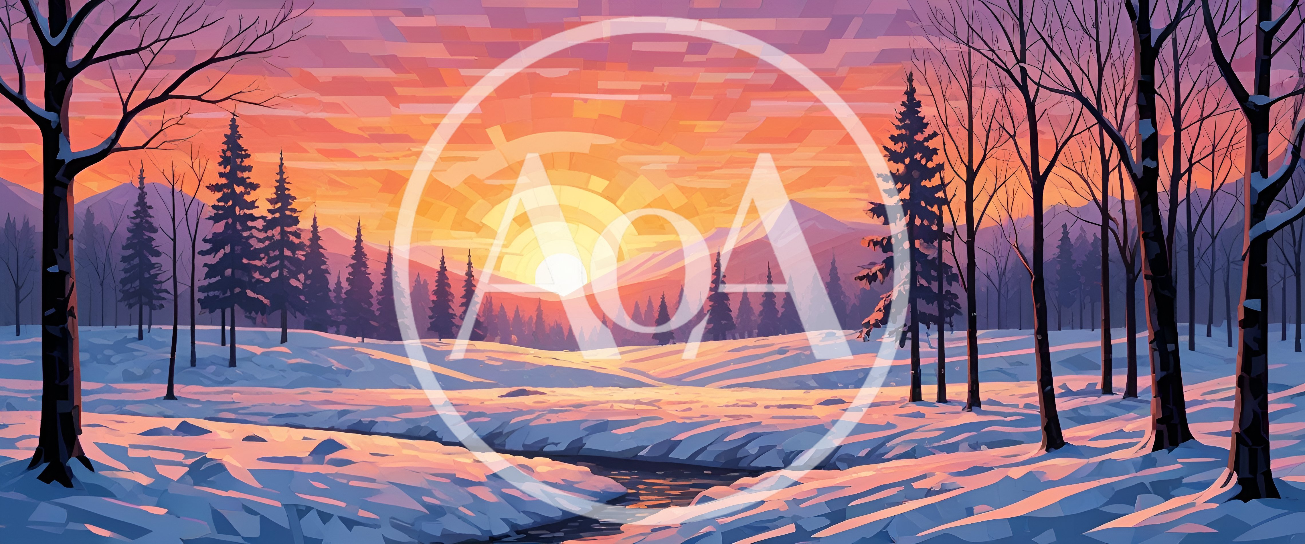 Winter Landscape With Sunset Over Snowy Mountains