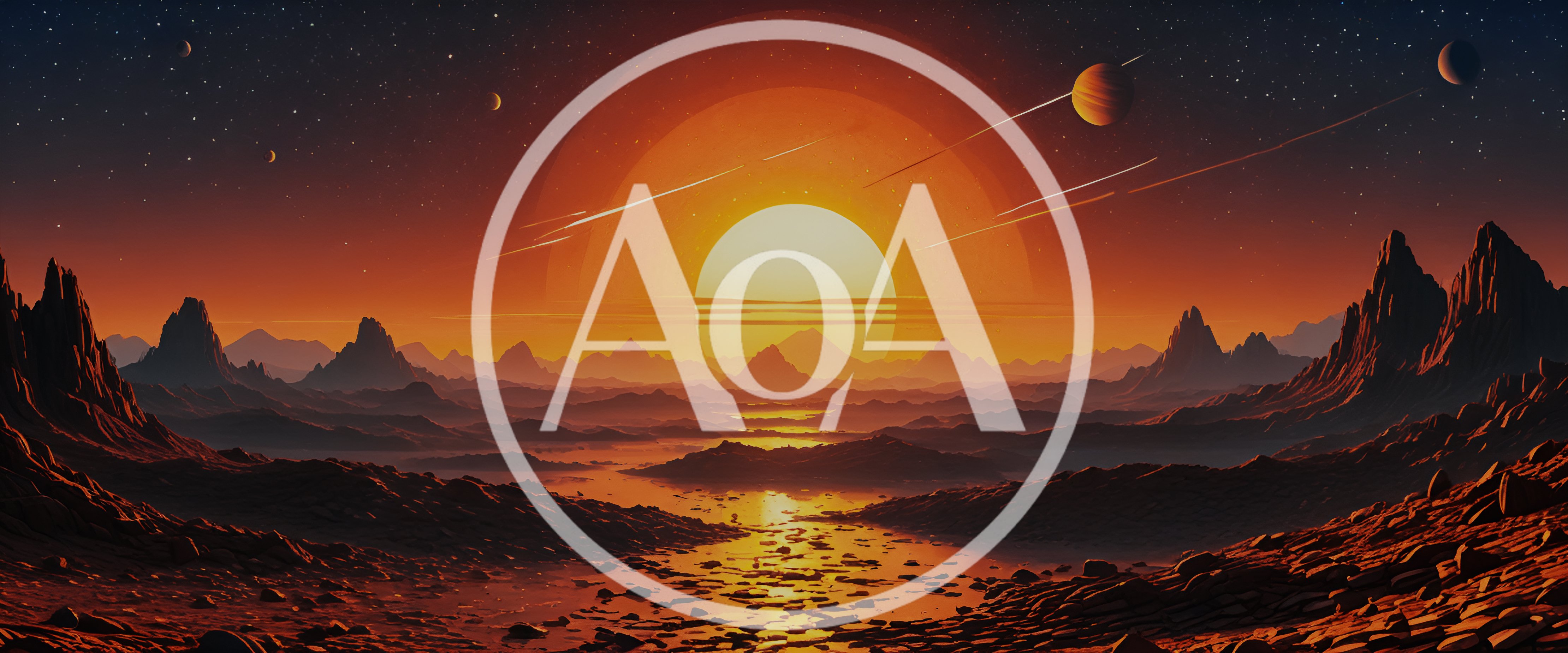 Surreal Alien Landscape With Glowing Sun And Planets