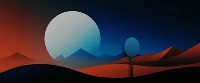 Minimalist Abstract Landscape With Large Moon And Tree
