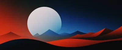 Minimalist Abstract Landscape With Large Moon And Mountains