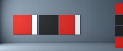 Three Modern Abstract Art Panels On Grey Wall