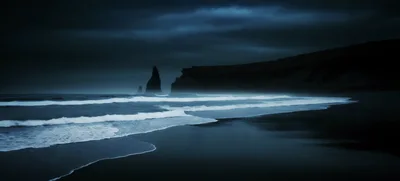 Dramatic Dark Seascape With Volcanic Sea Stacks