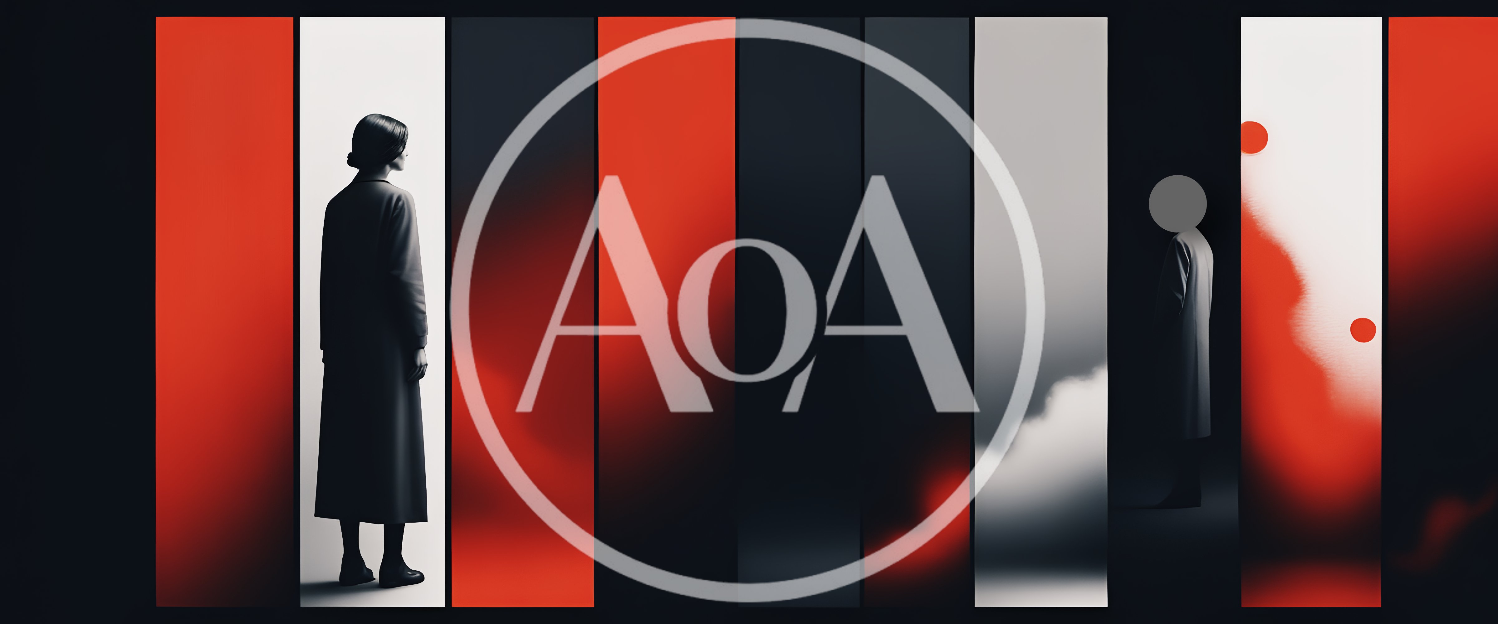 Abstract Surreal Figures In Vertical Red And Black Panels