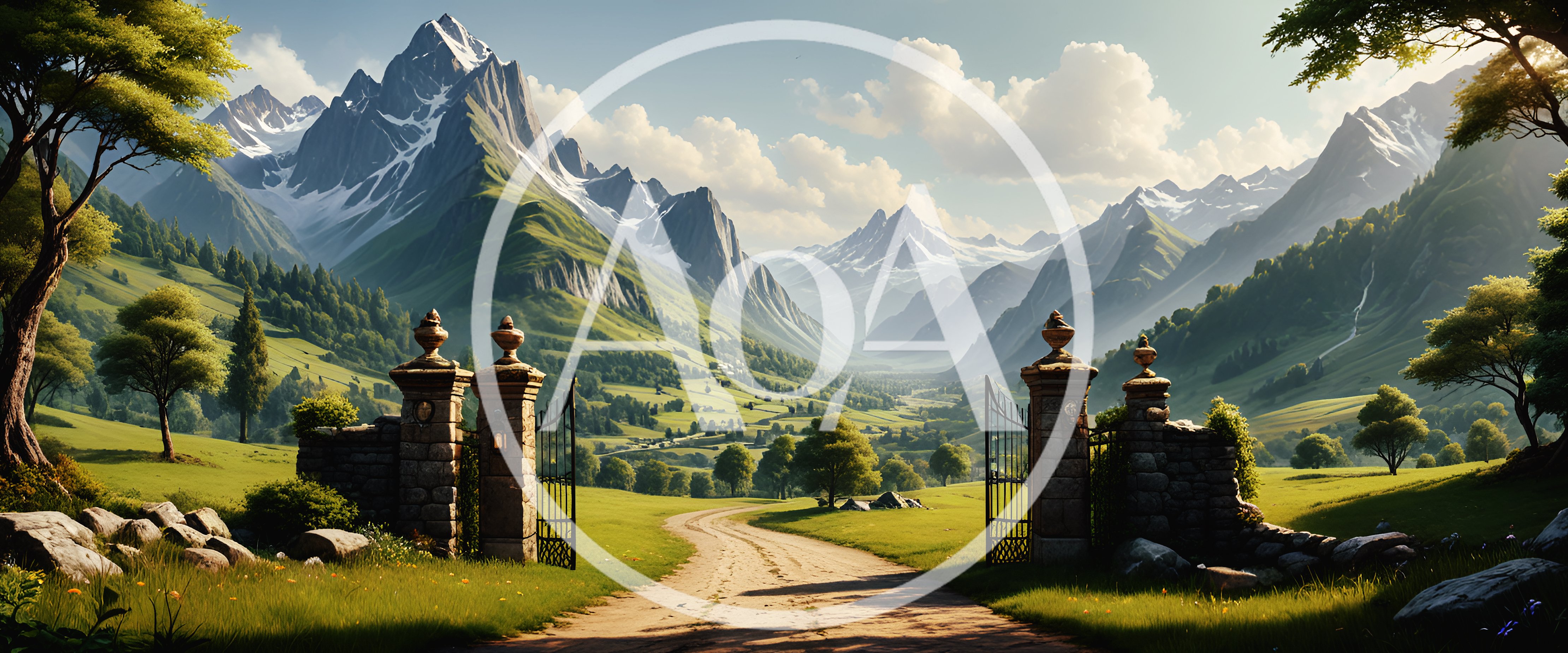 Scenic Mountain Valley Entrance With Stone Gate