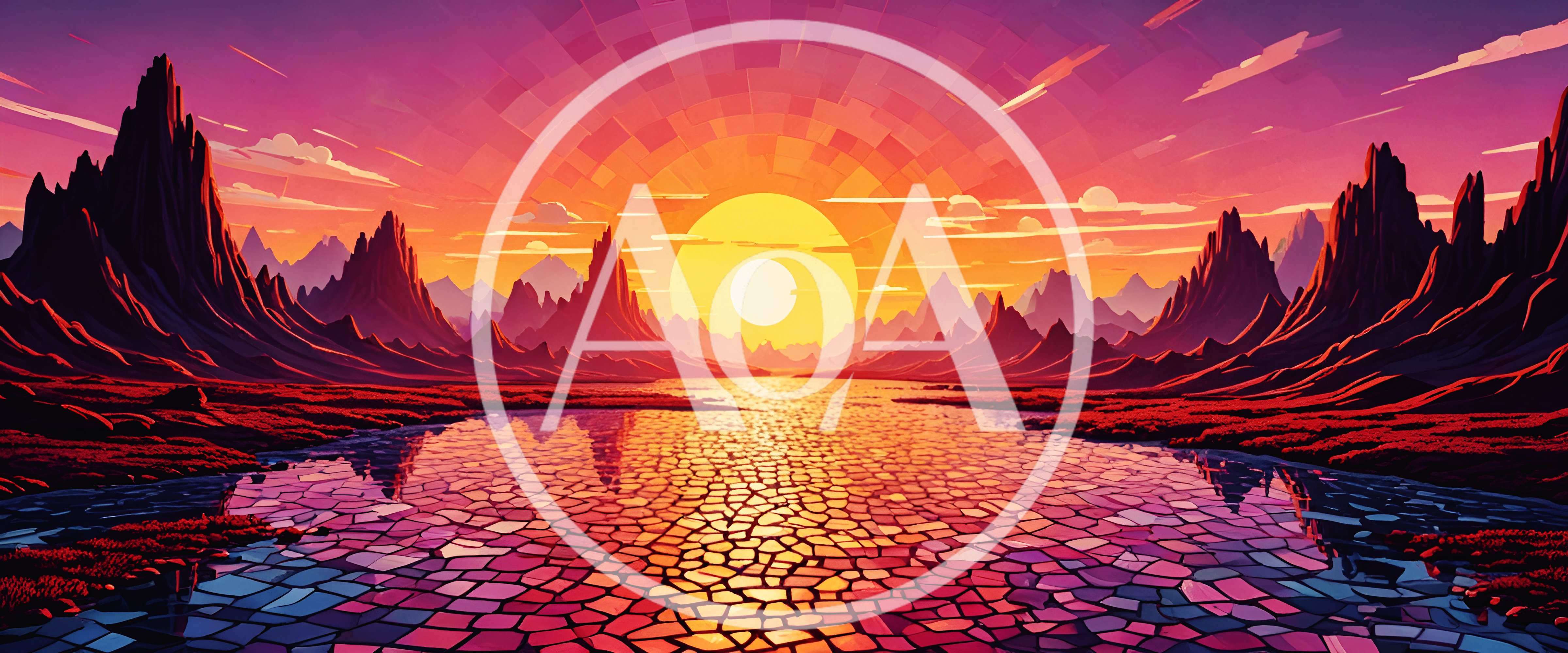 Surreal Pixel Art Landscape With Sunset Over Cracked Ground
