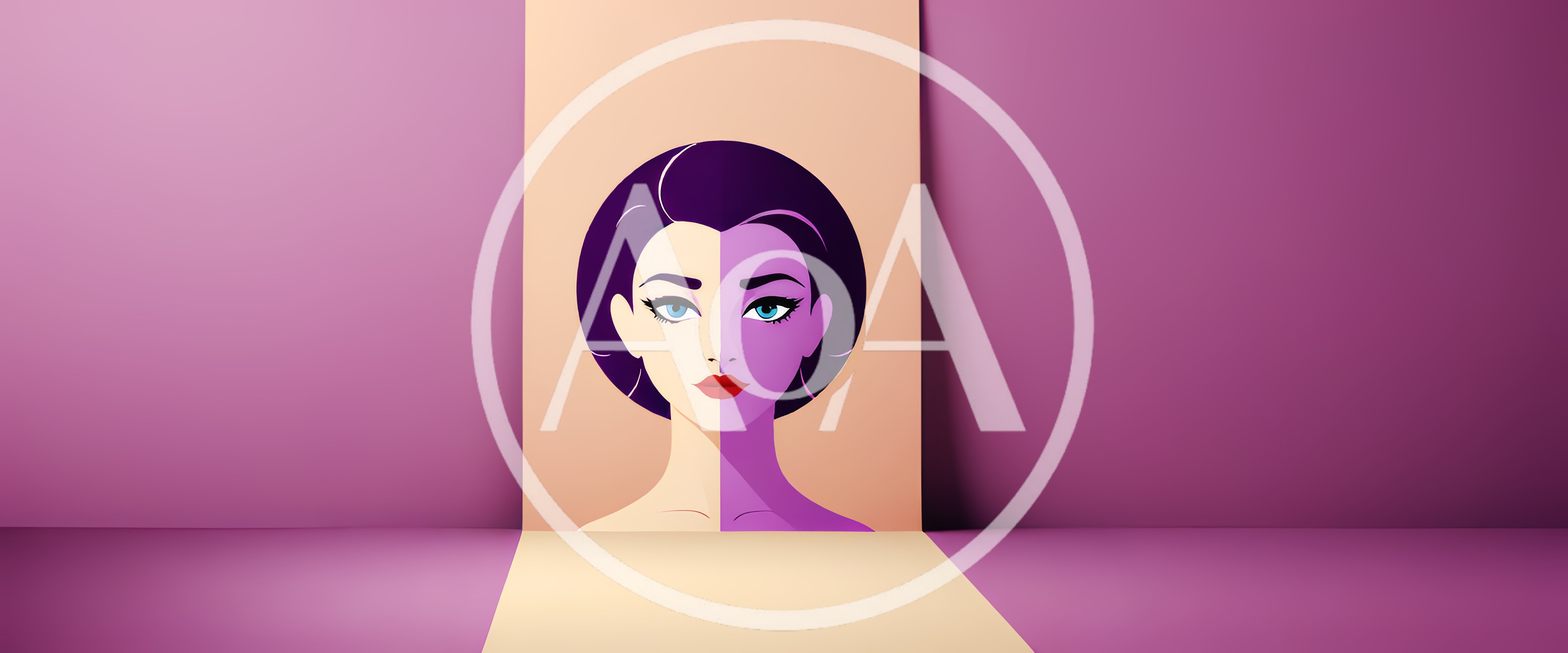 Stylized Portrait Of A Woman With Split Face Color