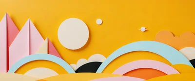 Abstract Paper Craft Landscape With Geometric Shapes