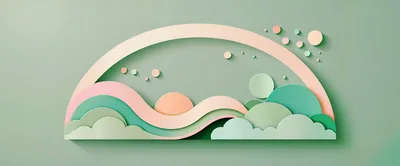 Abstract Paper Cutout Landscape With Pastel Rainbow