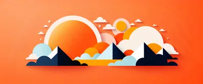 Abstract Paper Cutout Landscape With Mountains And Sun