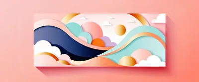 Abstract Paper Cutout Landscape With Sun And Clouds