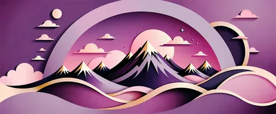 Paper Cutout Style Mountain Landscape Illustration