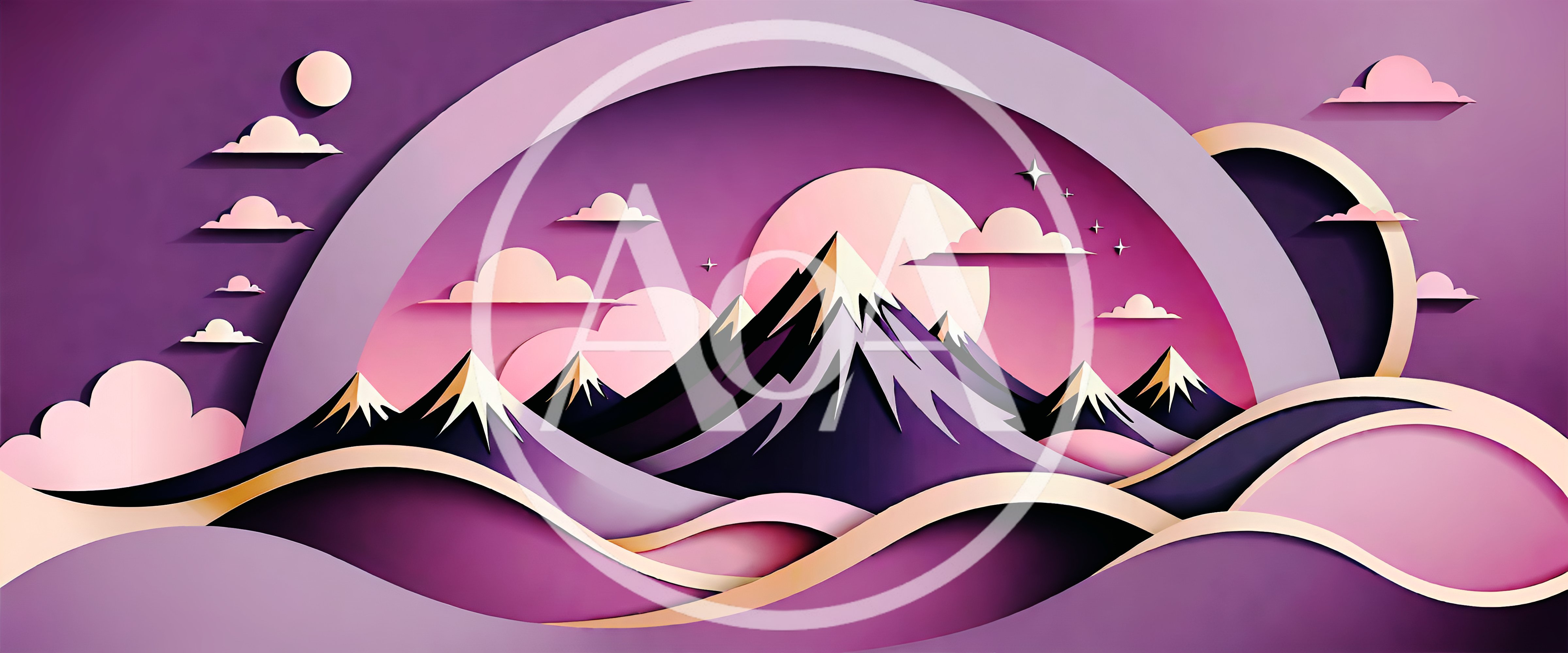 Paper Cutout Style Mountain Landscape Illustration