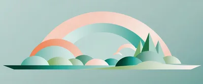 Minimalist Abstract Landscape With Rainbow And Geometric Hills