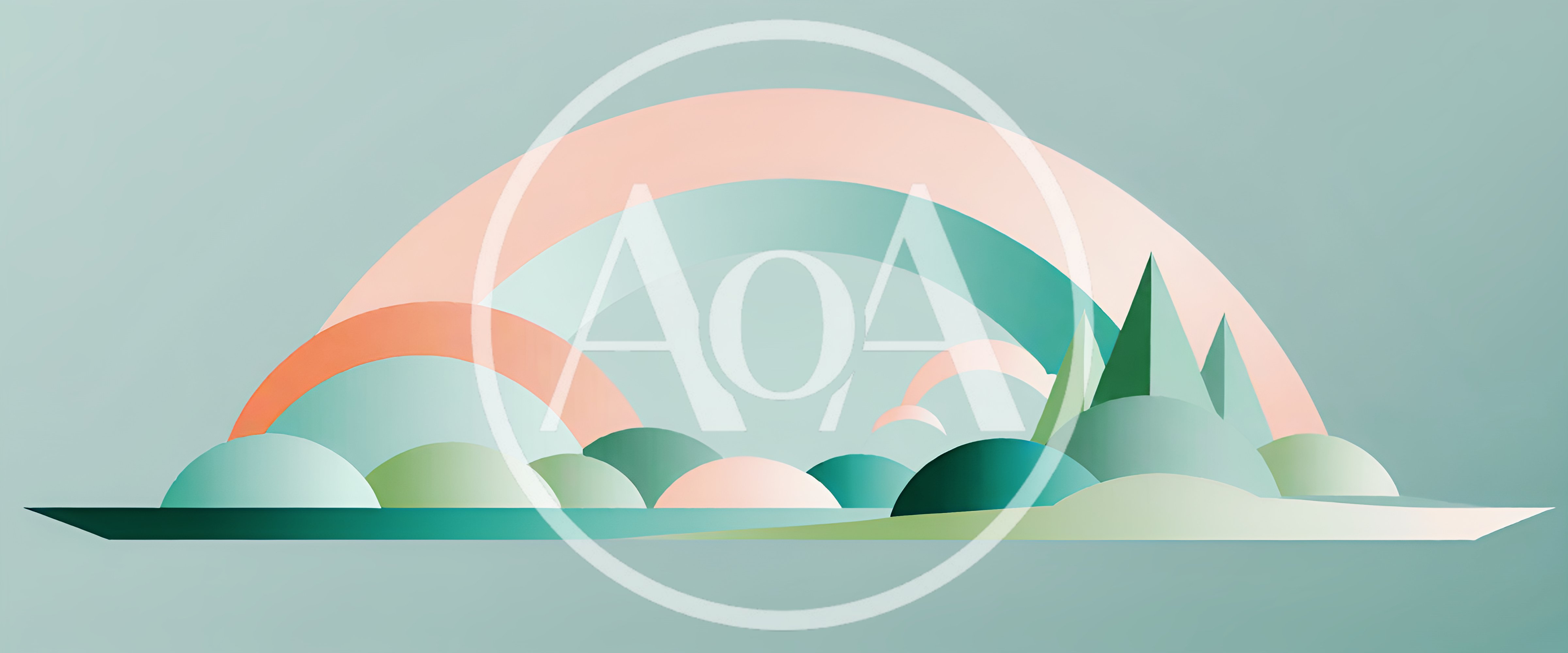 Minimalist Abstract Landscape With Rainbow And Geometric Hills