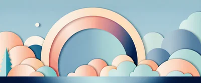 Abstract Paper Cutout Landscape With Rainbow And Clouds