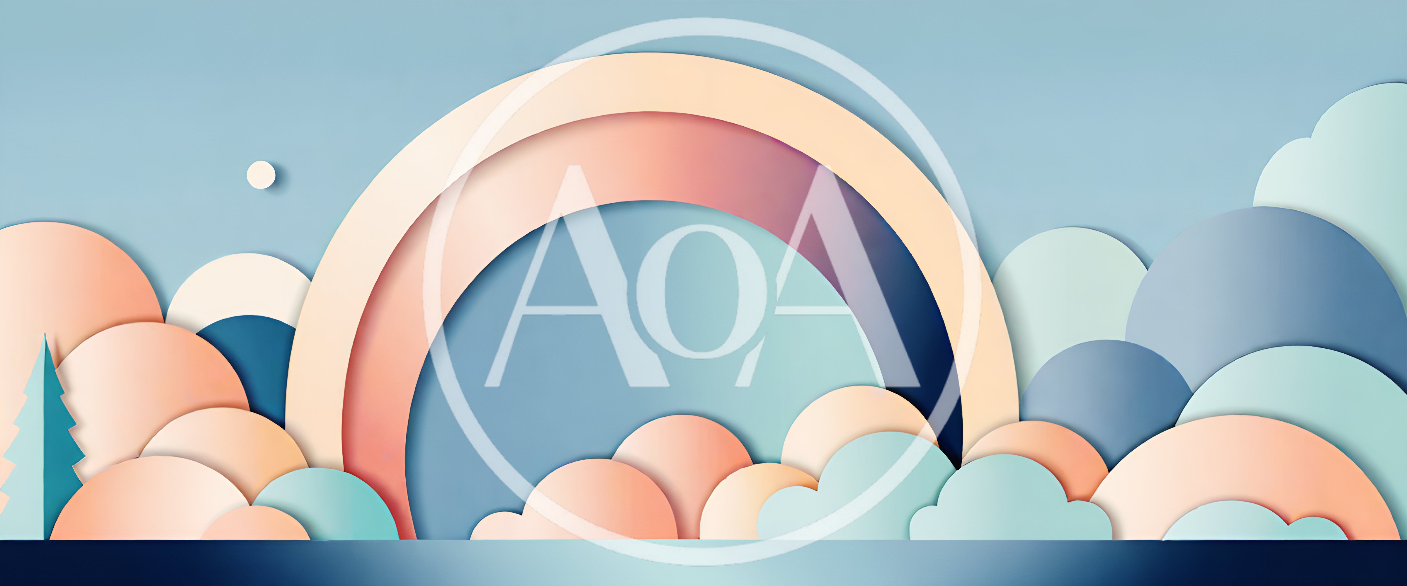 Abstract Paper Cutout Landscape With Rainbow And Clouds