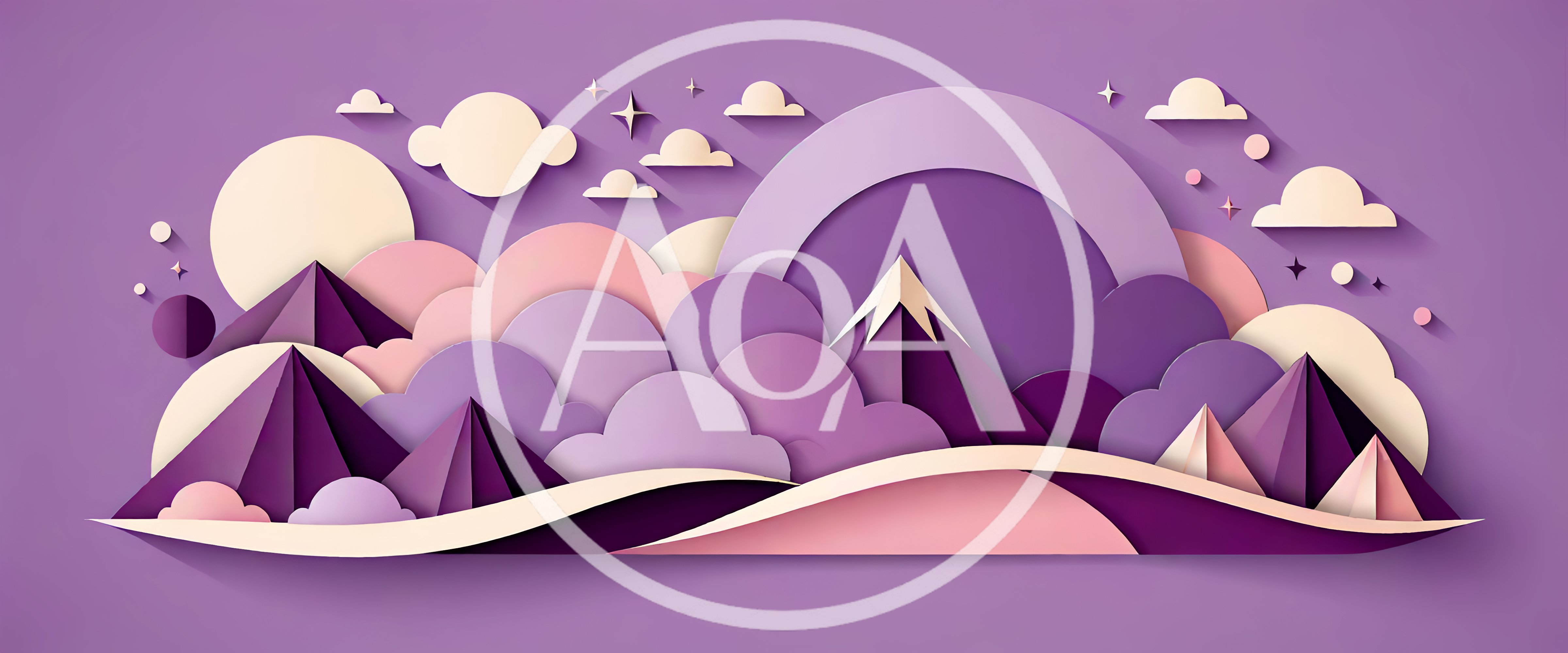 Paper Cutout Style Mountain Landscape Illustration