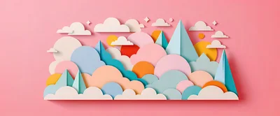 Paper Cutout Style Abstract Mountain Landscape