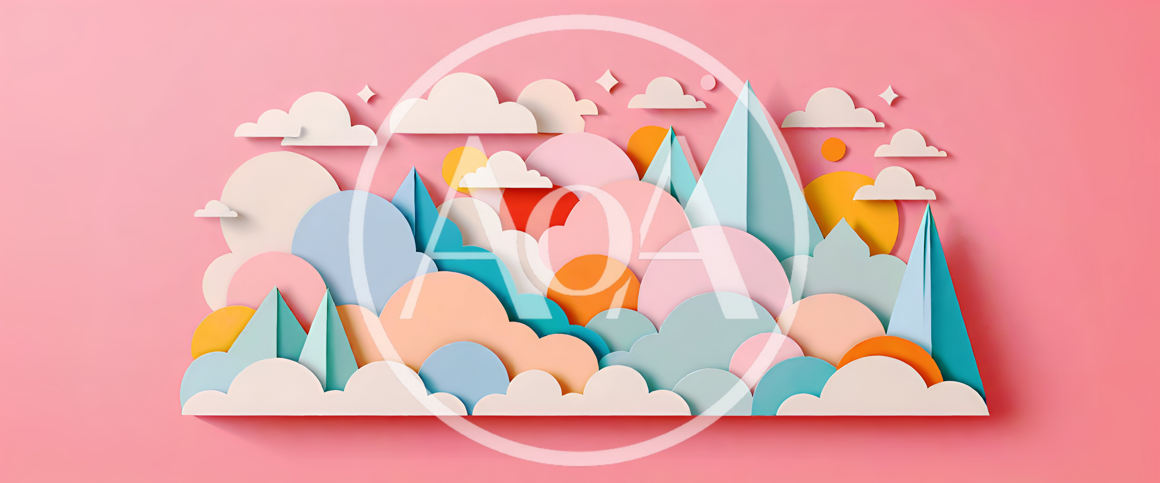 Paper Cutout Style Abstract Mountain Landscape