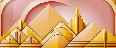 Art Deco Geometric Pyramid Landscape Illustration