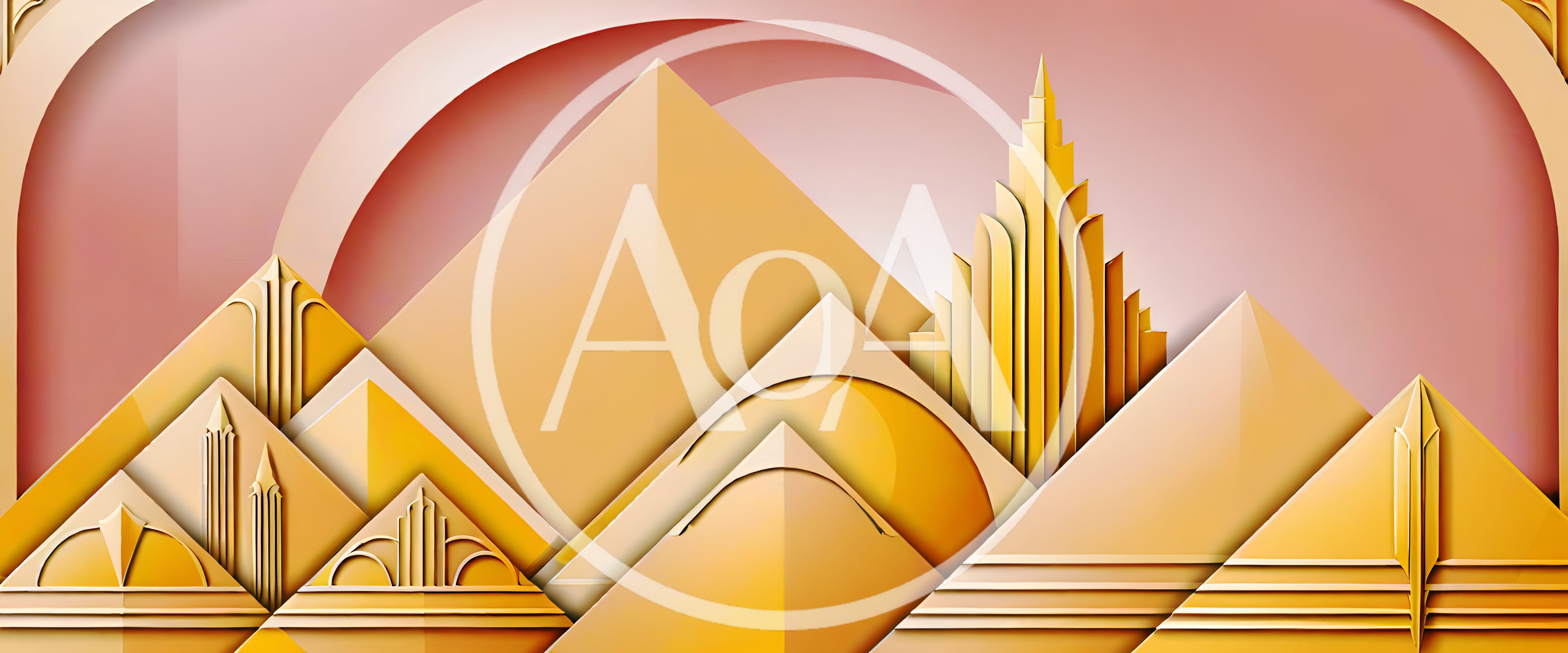 Art Deco Geometric Pyramid Landscape Illustration