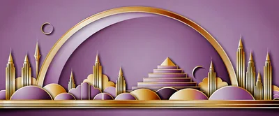Paper Cutout Style Cityscape with Golden Architectural Elements
