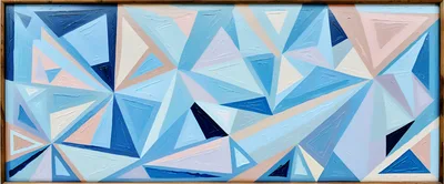 Abstract Geometric Painting With Blue And Pink Triangles