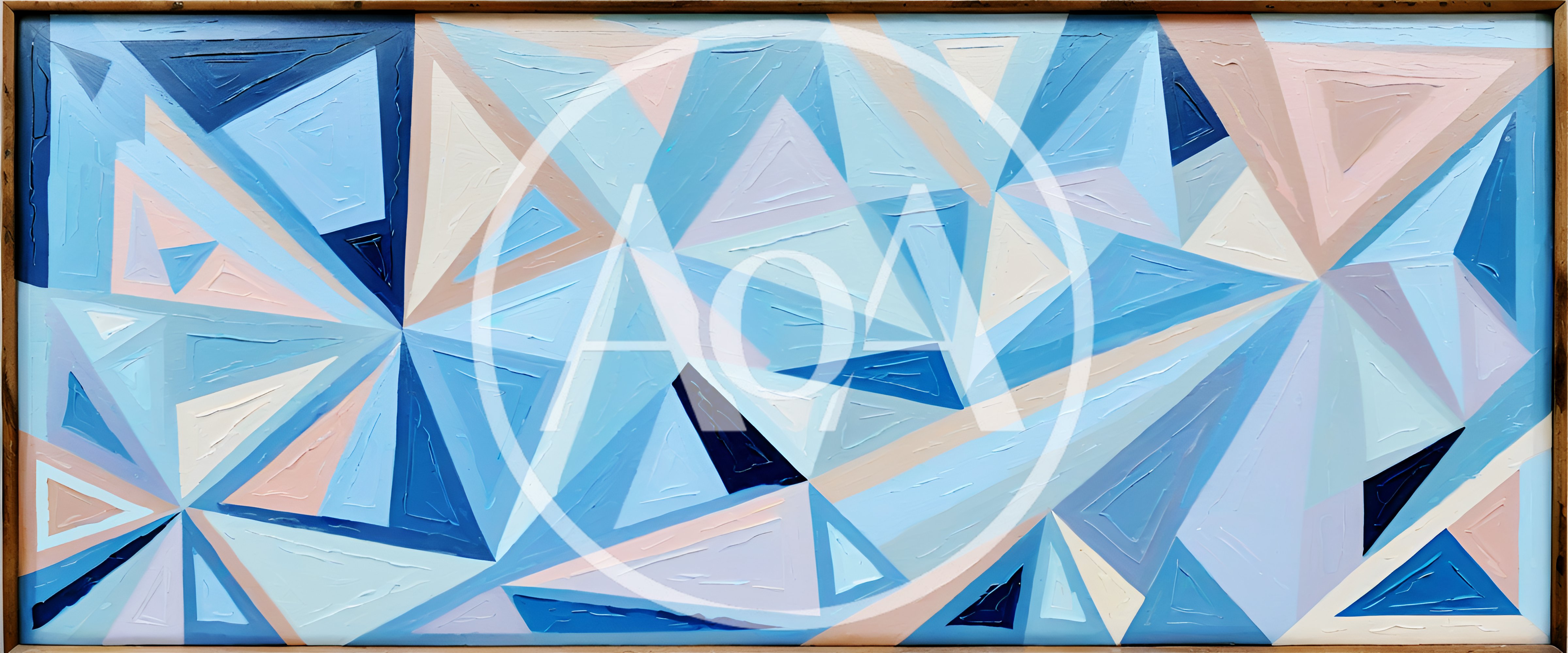 Abstract Geometric Painting With Blue And Pink Triangles