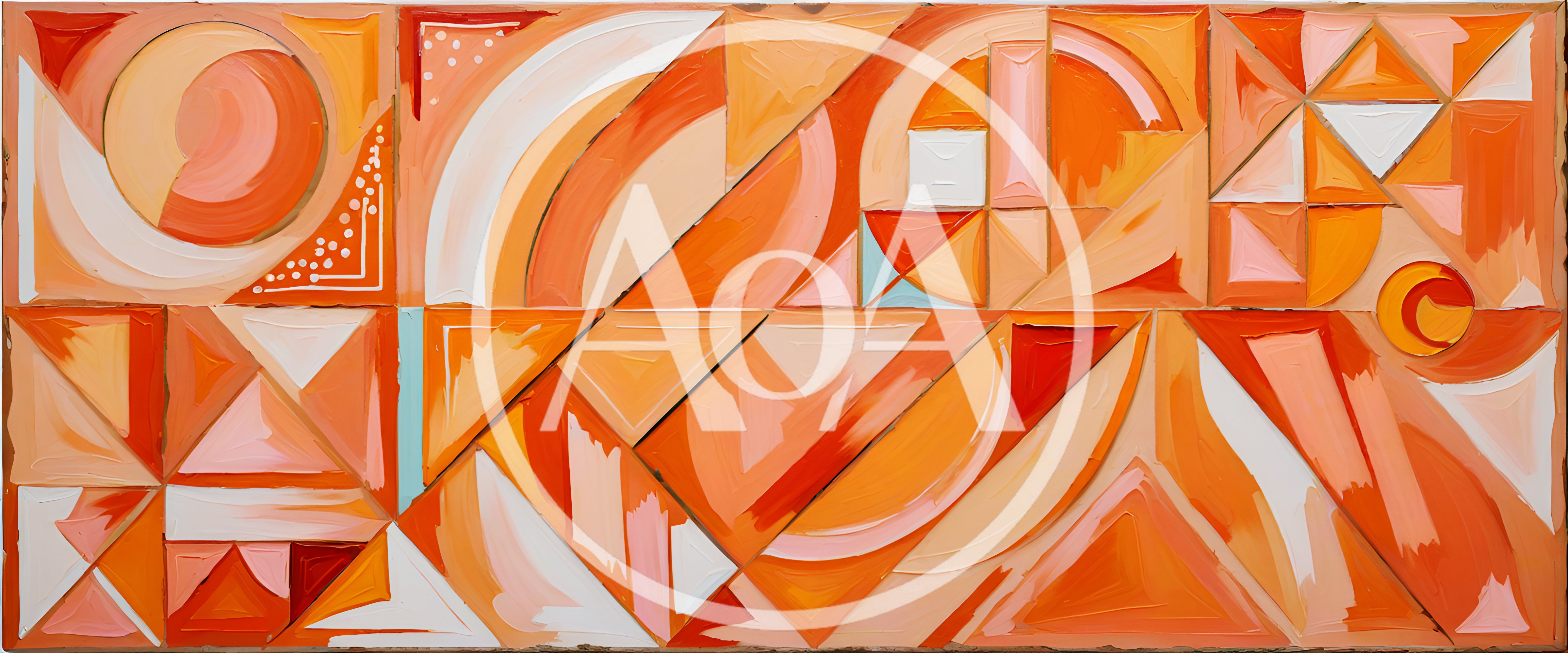Abstract Geometric Oil Painting In Shades Of Orange