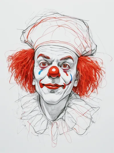 Detailed Sketch Portrait Of A Creepy Clown