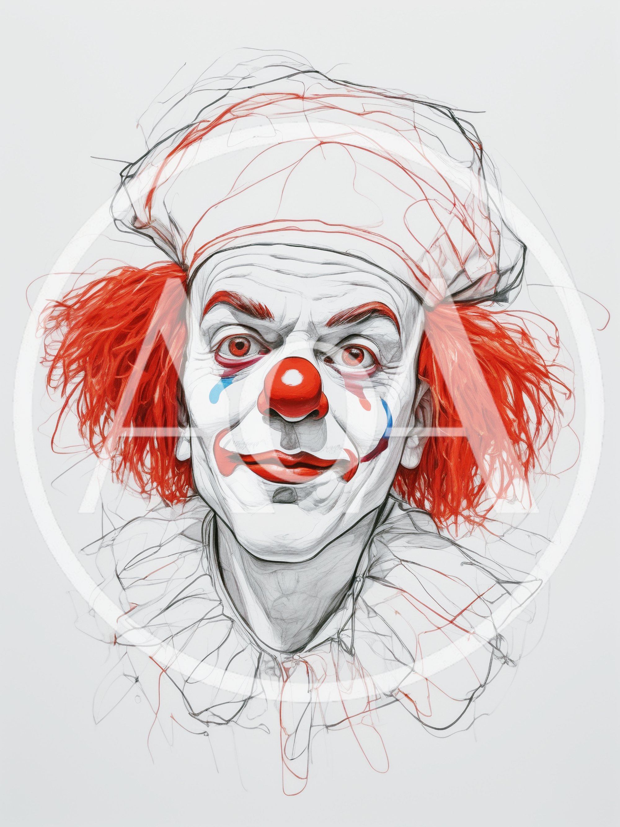 Detailed Sketch Portrait Of A Creepy Clown