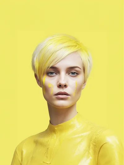 Portrait Of A Woman With Yellow Paint And Hair