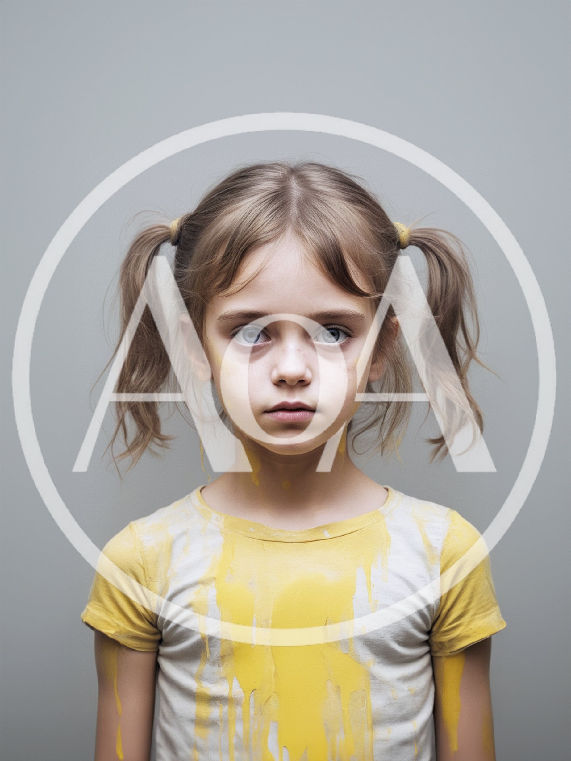 Young Girl With Yellow Paint Stains On Shirt