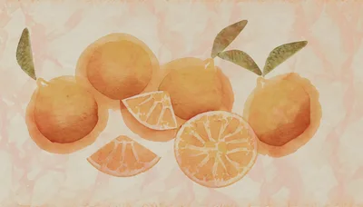 Watercolor Illustration Of Fresh Oranges And Slices