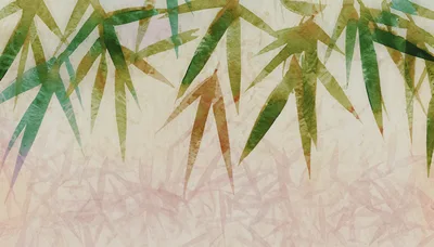 Watercolor Bamboo Leaves On Textured Paper Background
