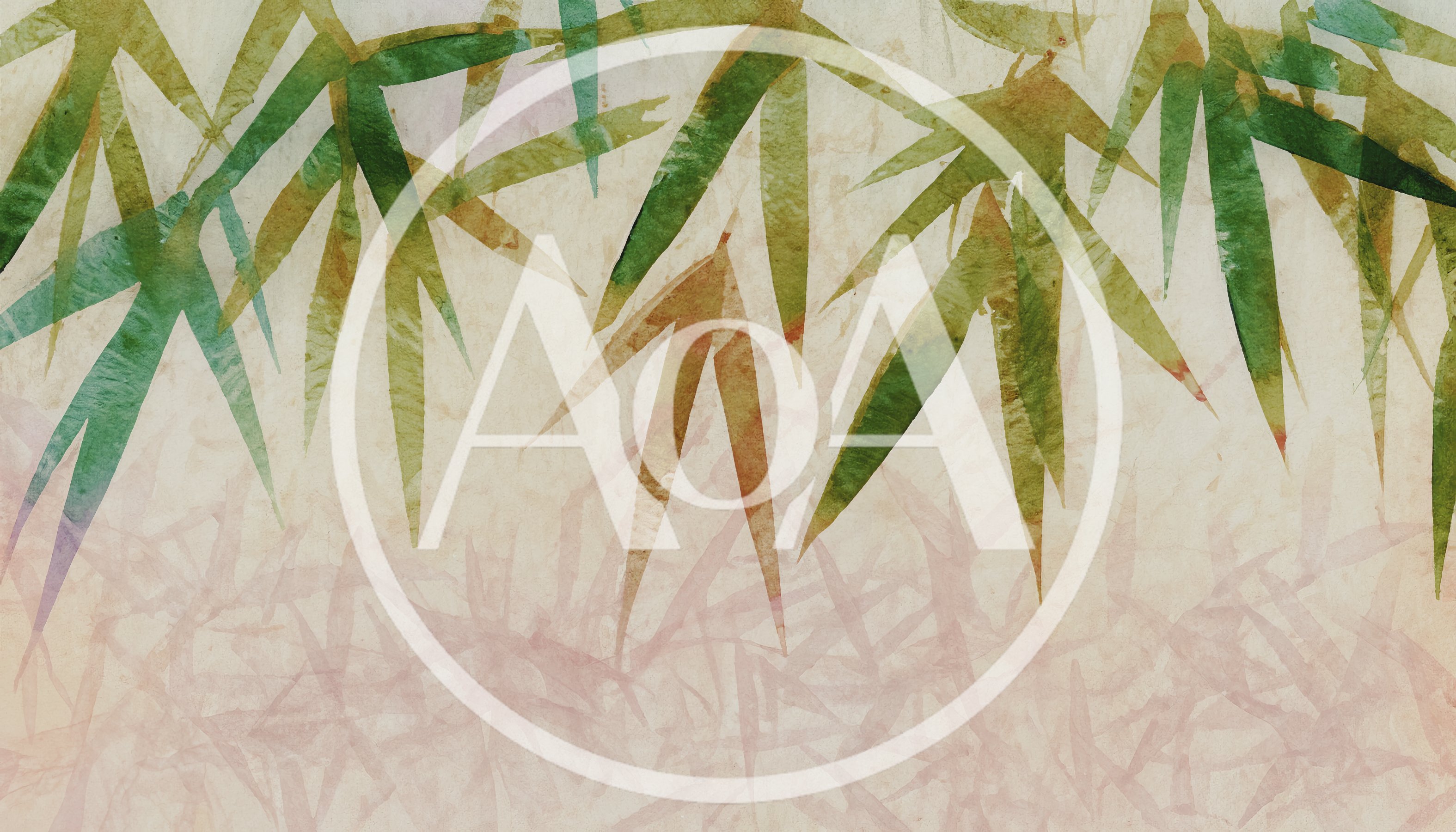Watercolor Bamboo Leaves On Textured Paper Background