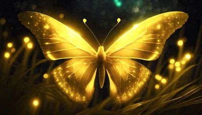 Glowing Golden Butterfly In A Magical Forest