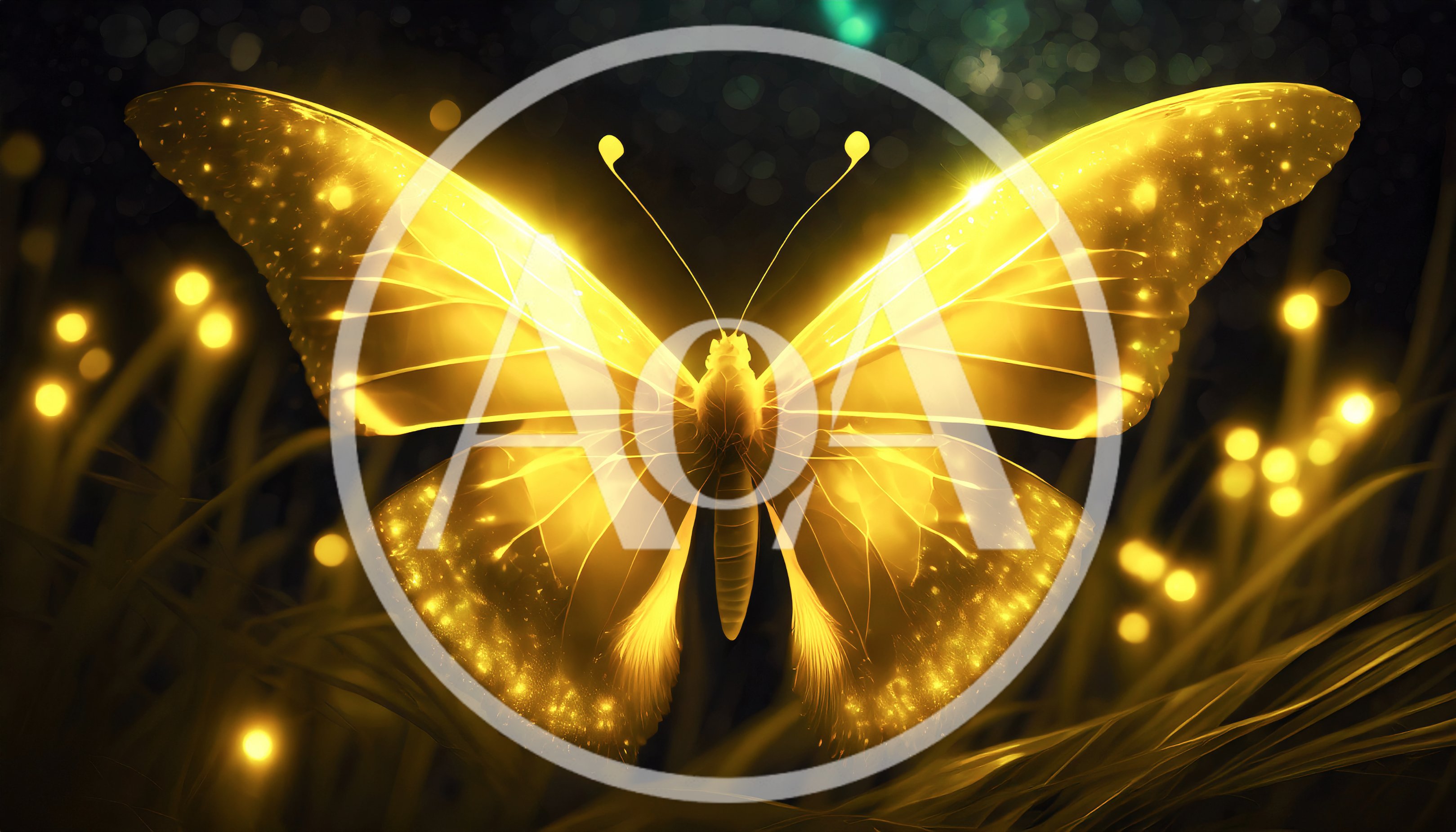 Glowing Golden Butterfly In A Magical Forest