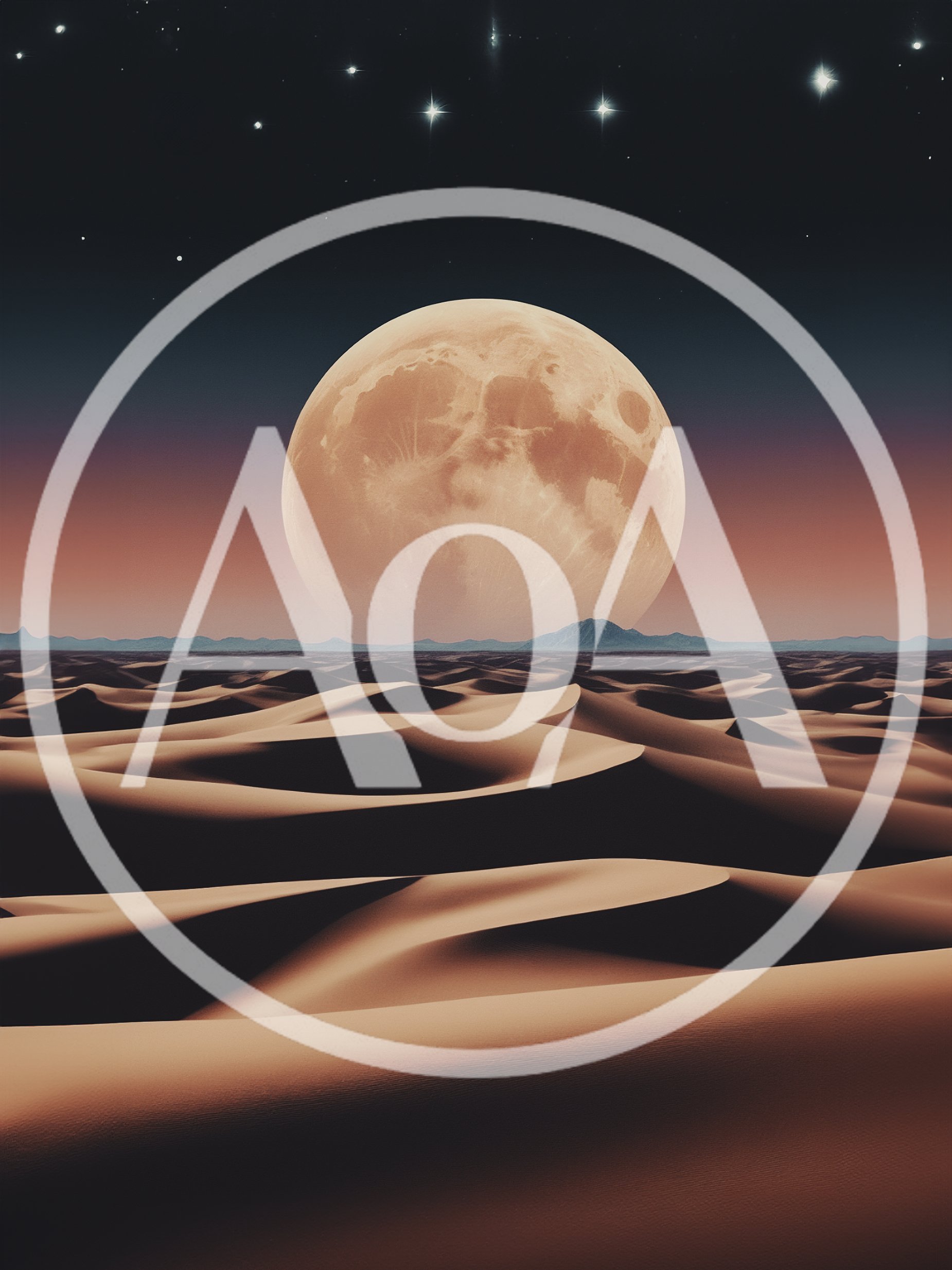 Giant Full Moon Over Vast Desert Sand Dunes