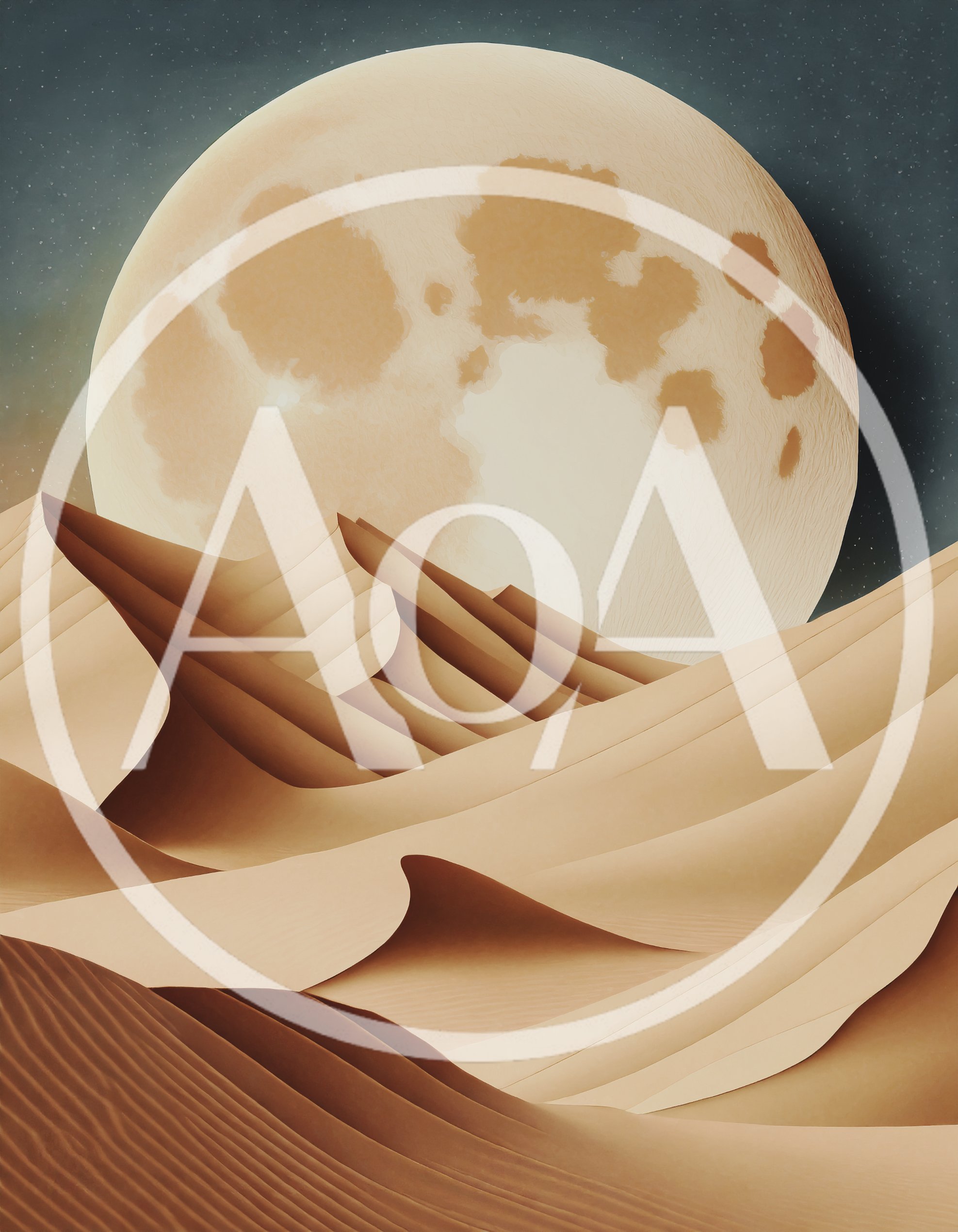 Surreal Paper Cutout Desert Landscape With Large Moon