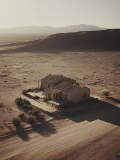 Aerial View of Abandoned Desert Homestead