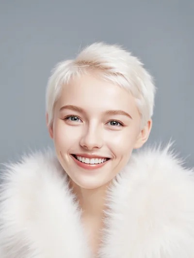 Portrait Of A Smiling Woman With Short Blonde Hair