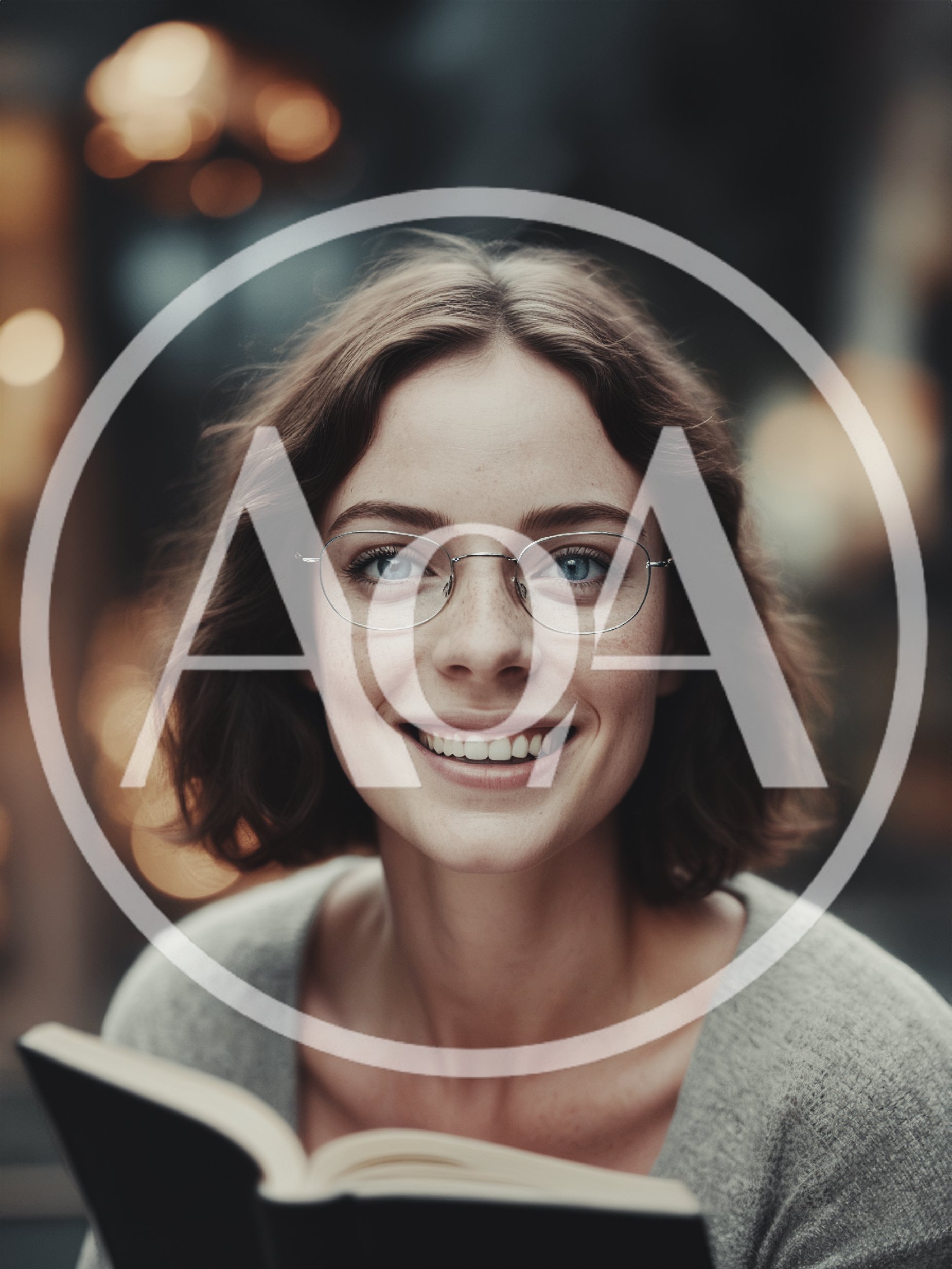 Young Woman Reading A Book With Glasses
